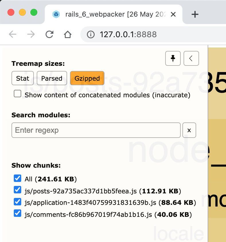 webpack-bundle-analyzer close up of menu