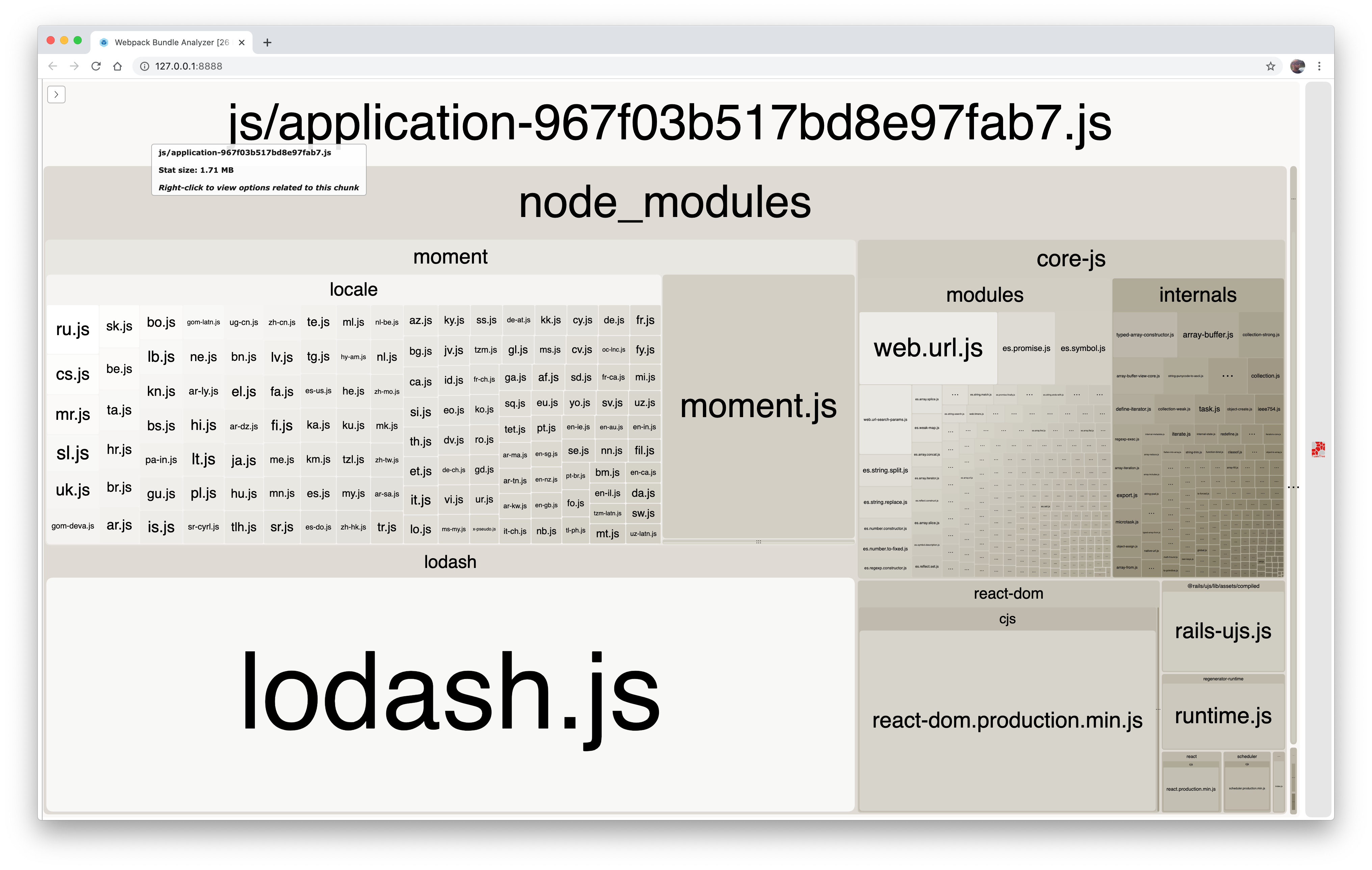 An example of a Voronoi treemap output by the webpack-bundle-analyzer