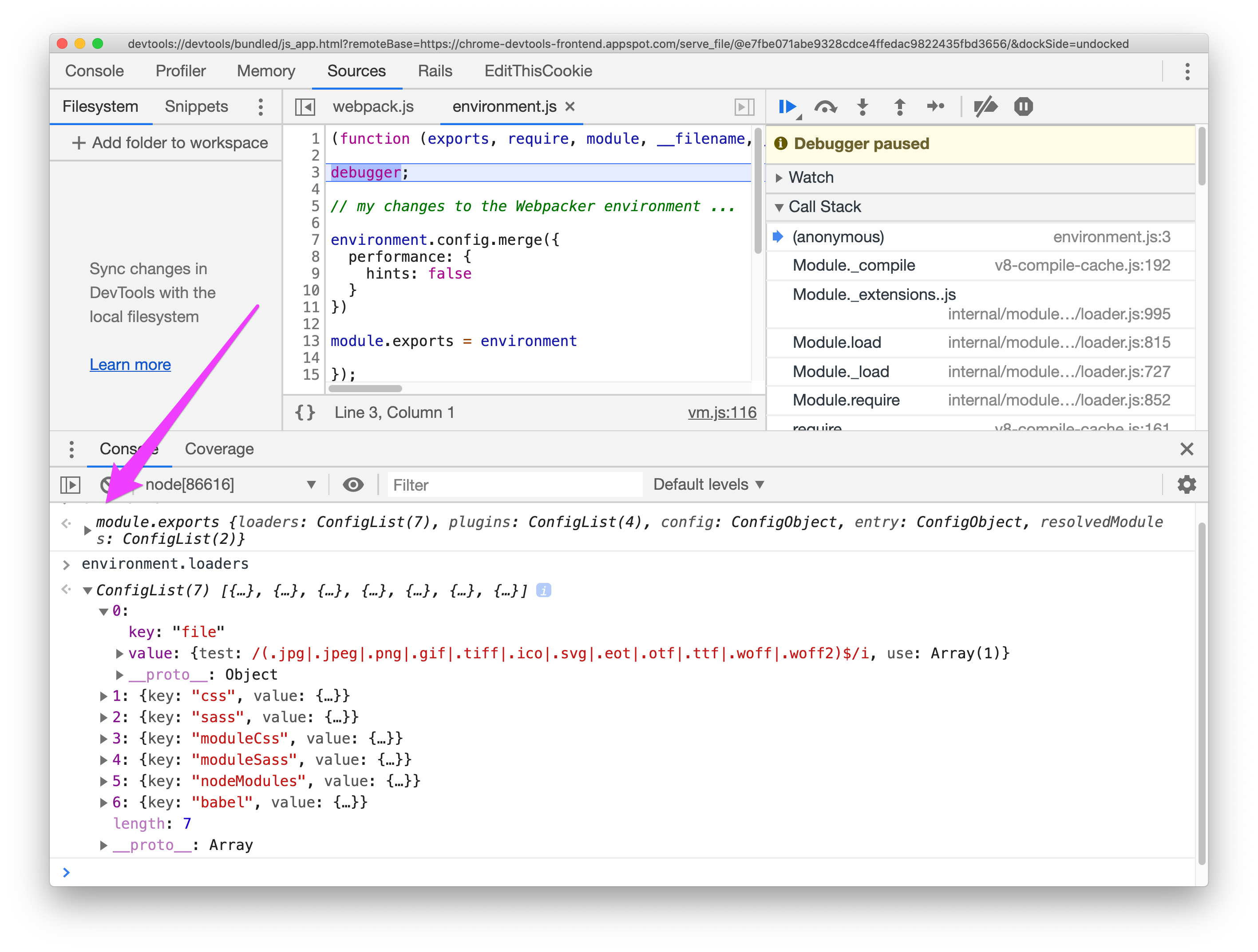 Screenshot of Chrome DevTools console